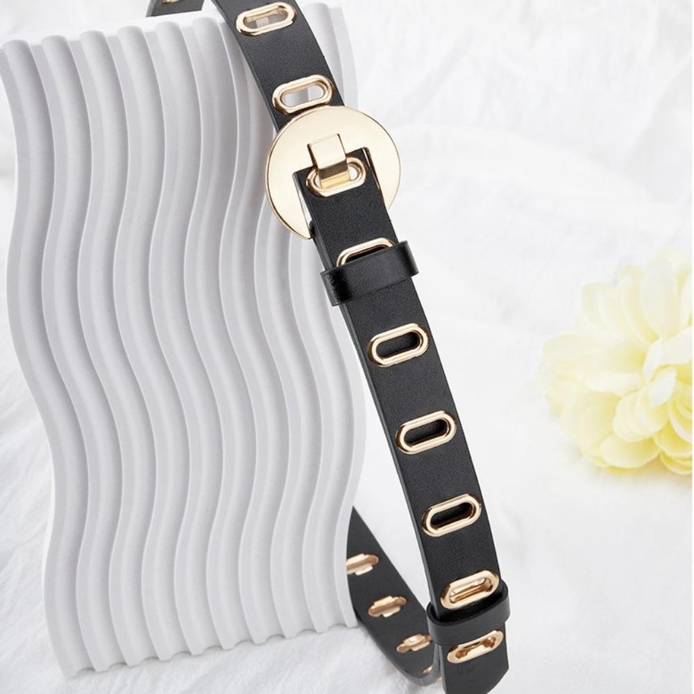 Thin Women Waistband Round Buckle Waist Belt Vintage PU Leather Belt  Student