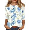 Damen Lässige Blumenprint Rundhals Dreiviertelarm Bluse Leichter Weicher Stoff Bequeme Passform Stilvolles Oberteil für den täglichen Gebrauch