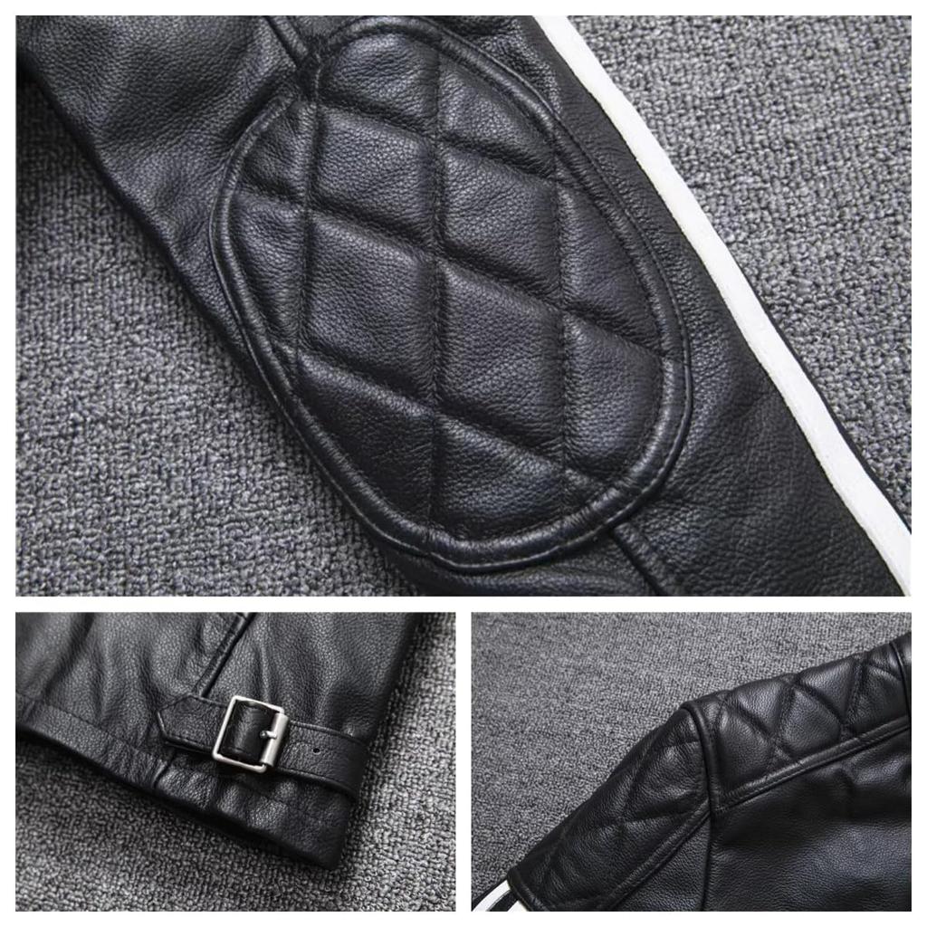 CHEJI Genuine Leather Military Biker and Popular for and Winter Black Jacket, Men's Double-Breasted Jacket, Jacket, Short, Simple, Cold-Weight