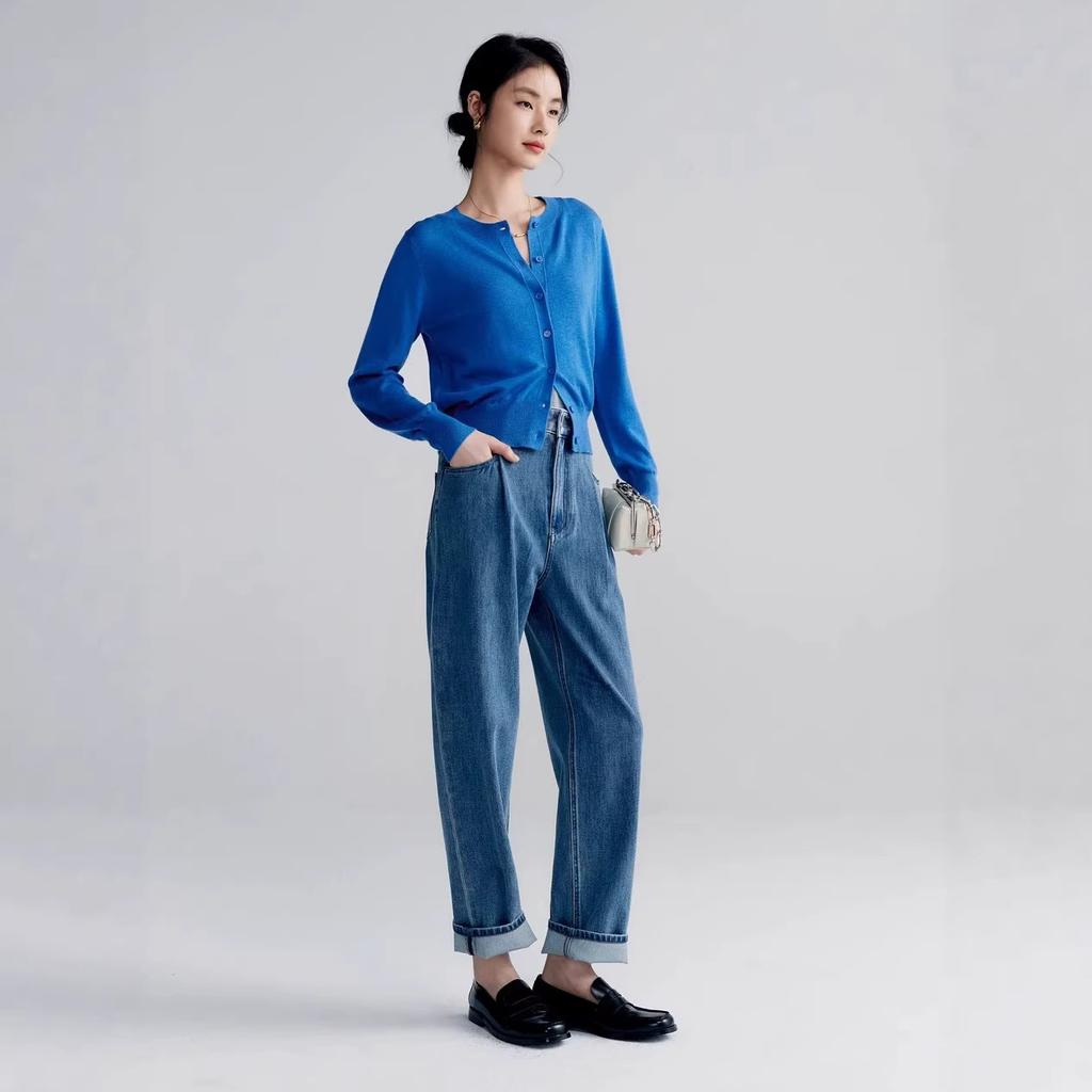 Women's Cardigan Casual Round Neck Long Sleeve Button Down Solid Color Knit Top