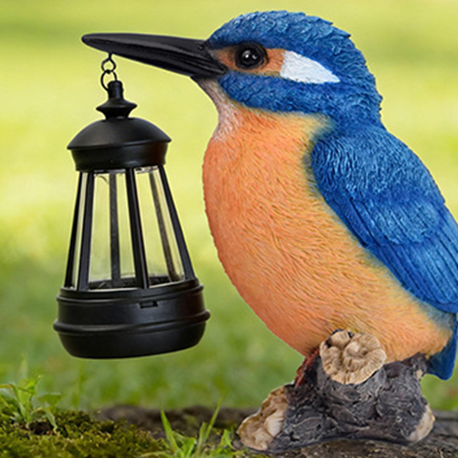 Solar Garden Statues Waterproof Resin Blue Kingfisher With Solar Lantern Outdoor Bird Figurine Light For Patio Lawn Pathway China Mainland