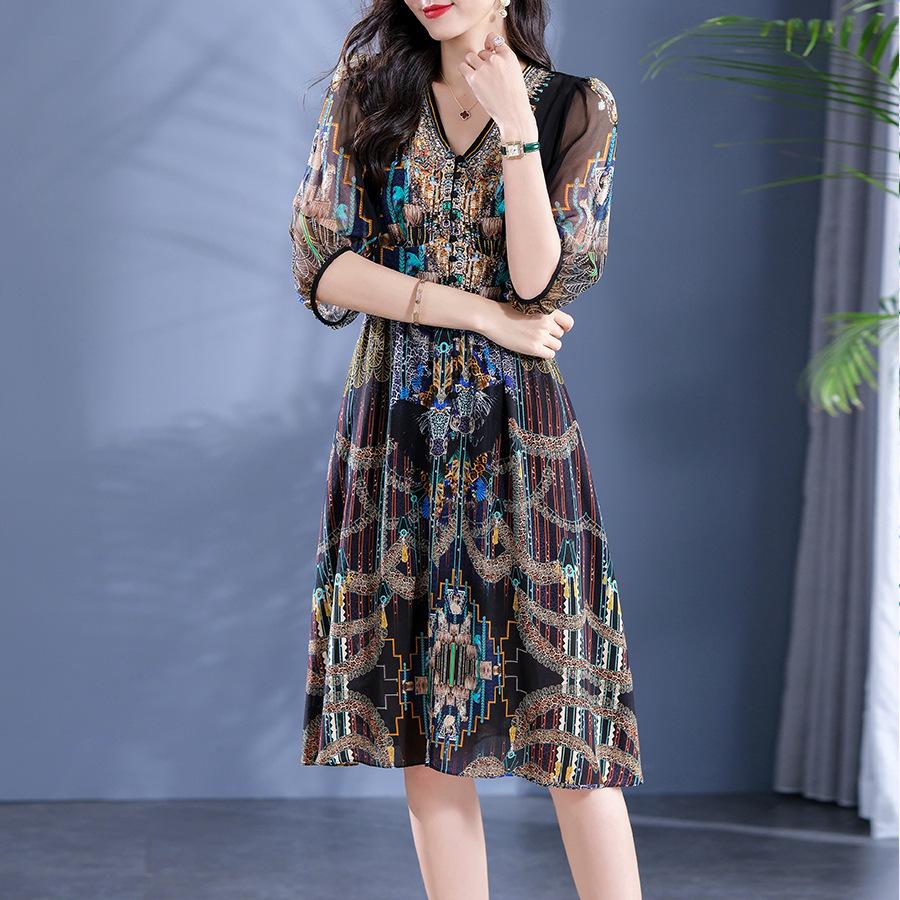 Silk Dress with Exotic Print