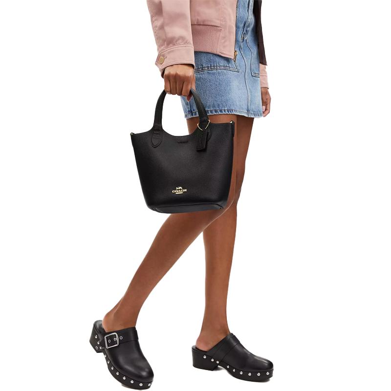 Coach Hanna 18 Magnetic Snap Double-Sided Leather Bucket Bag Women Bags Gold Black CR168-IMBLK