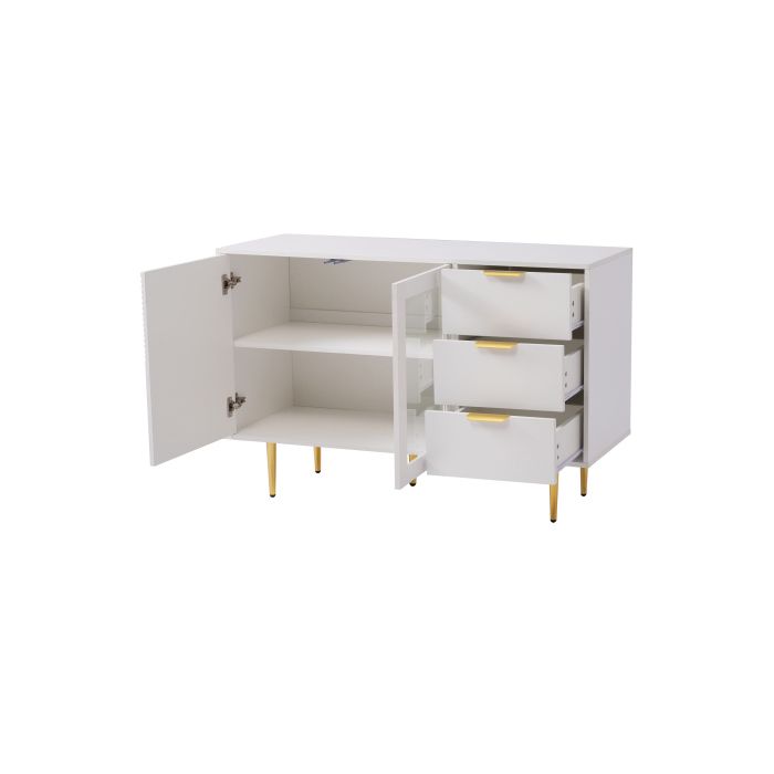 Armoire - MUVOE - 3 Tiroirs - 2 Portes Coulissantes - Blanc - Design Contemporain