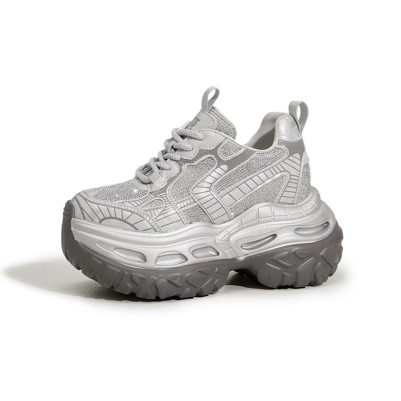 Thick-soled Inner Height Increase Dad Shoes Women's 2025 Autumn New Sports and Leisure Shoes Small Versatile Rhinestone Women's Shoes