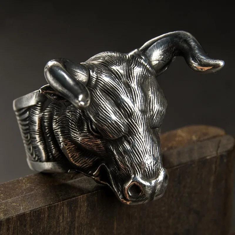 Yintai Feifei Zodiac Ox Silver Ring - Bold Bull Head for Men, Year of the Ox Finger Jewelry