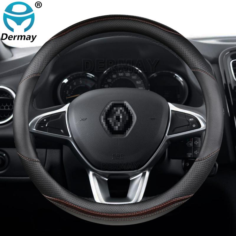 For Renault Logan 1 2 3 for Dacia Logan Car Steering Wheel Cover Microfiber Leather + Carbon Fiber Fashion Auto
