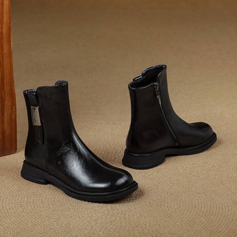 

Новые женские модные ботинки большого размера на среднем каблуке, на толстой подошве, нескользящие, с квадратным каблуком, осенне-зимние ботинки средней высоты с боковой молнией, женские 39
