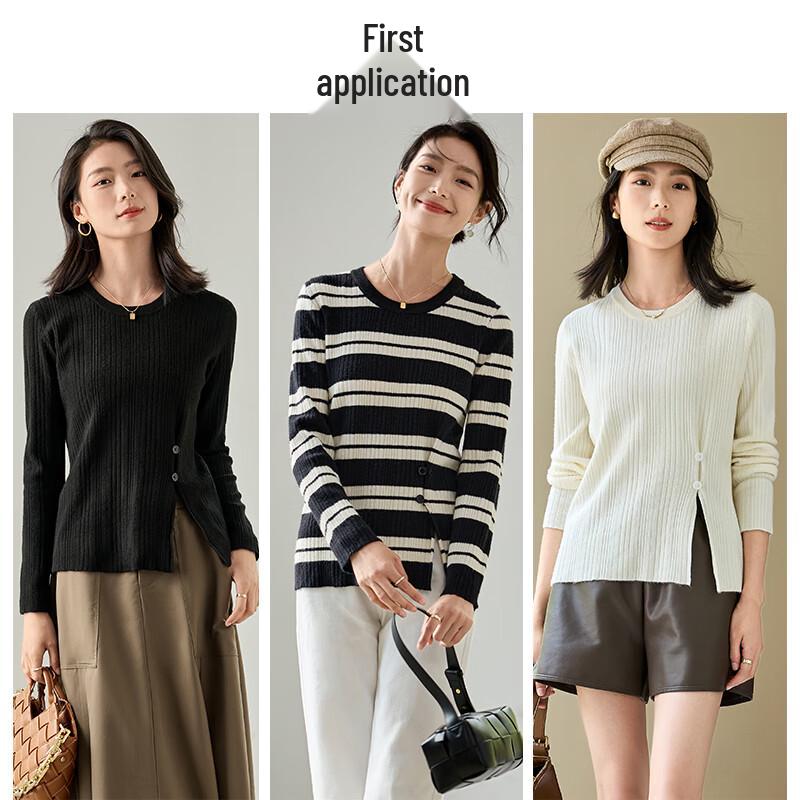 Women's Round Neck Split Knit Sweater