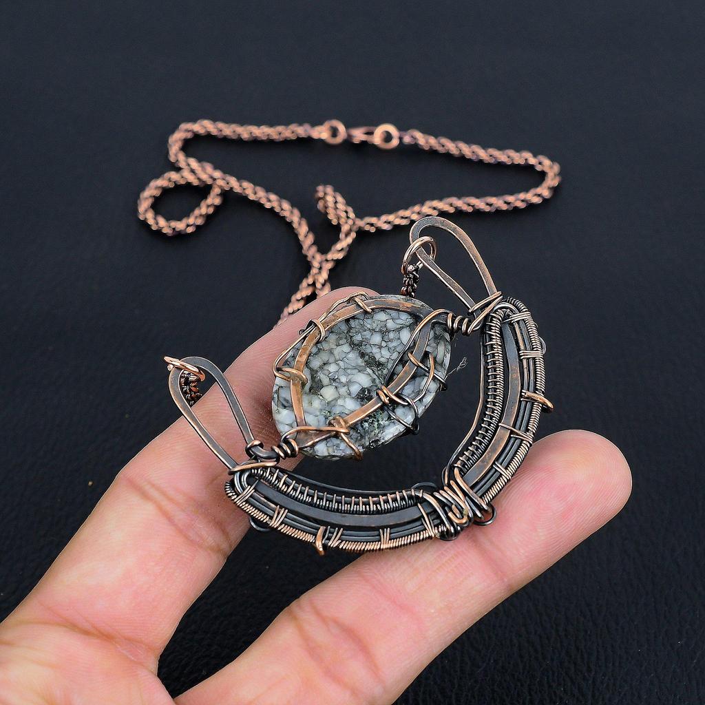Glamorous Pinolith Gemstone Handmade Copper Wire Wrap Necklace Jewelry For Love