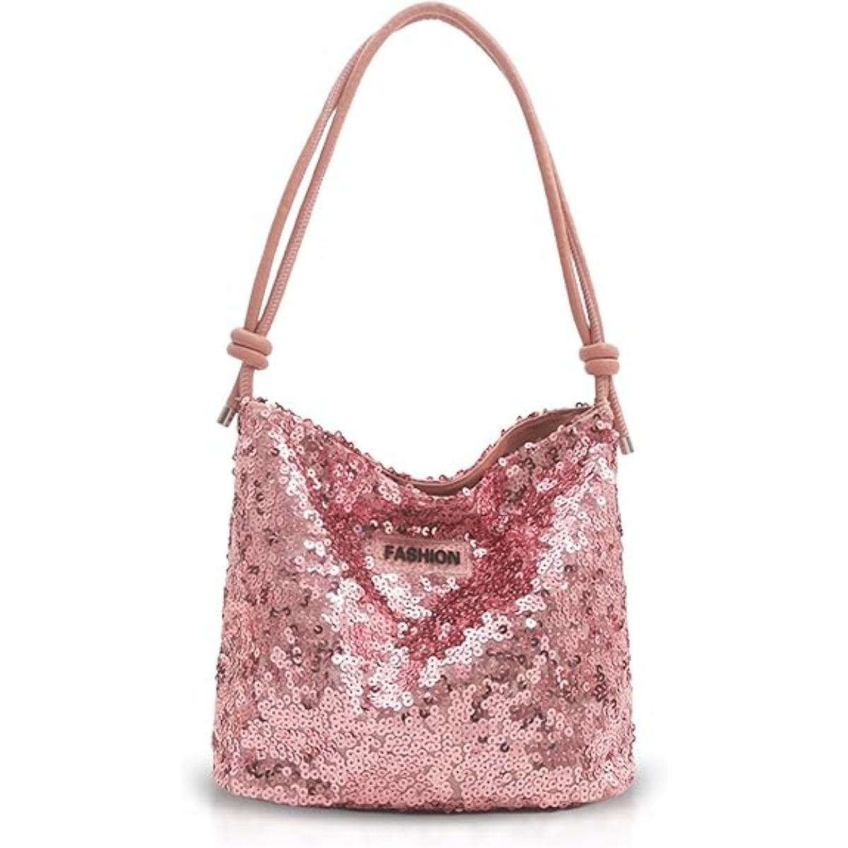 

Сумка-тоут для женщин, сумка с пайетками, регулируемый плечевой ремень, сумка через плечо для свадьбы, выпускного вечера, вечеринок, путешествий розовый