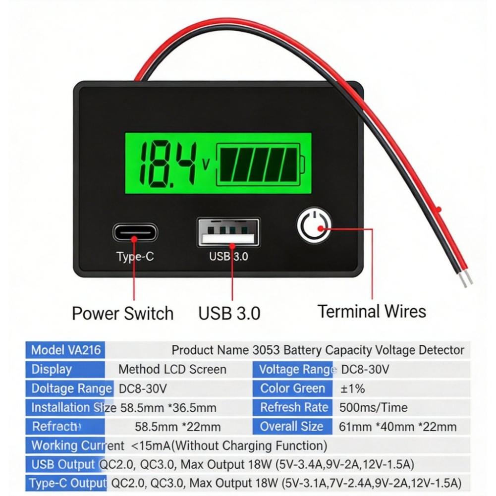 For Battery Diagnostics Green Capacity Tester LCD Battery Tester Ternary Lithium Support Lithium Iron Phosphate Support