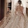 Mori Style Wedding Dress with 3D Butterfly Veil, Elegant Pearl Headpiece, and Soft Yarn Fishtail Train
