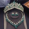 Luxury Green Crystal Flower Tiaras Crown Sets for Queen Pageant Necklace Earring Sets Wedding Dress Bridal Jewelry Set for Women