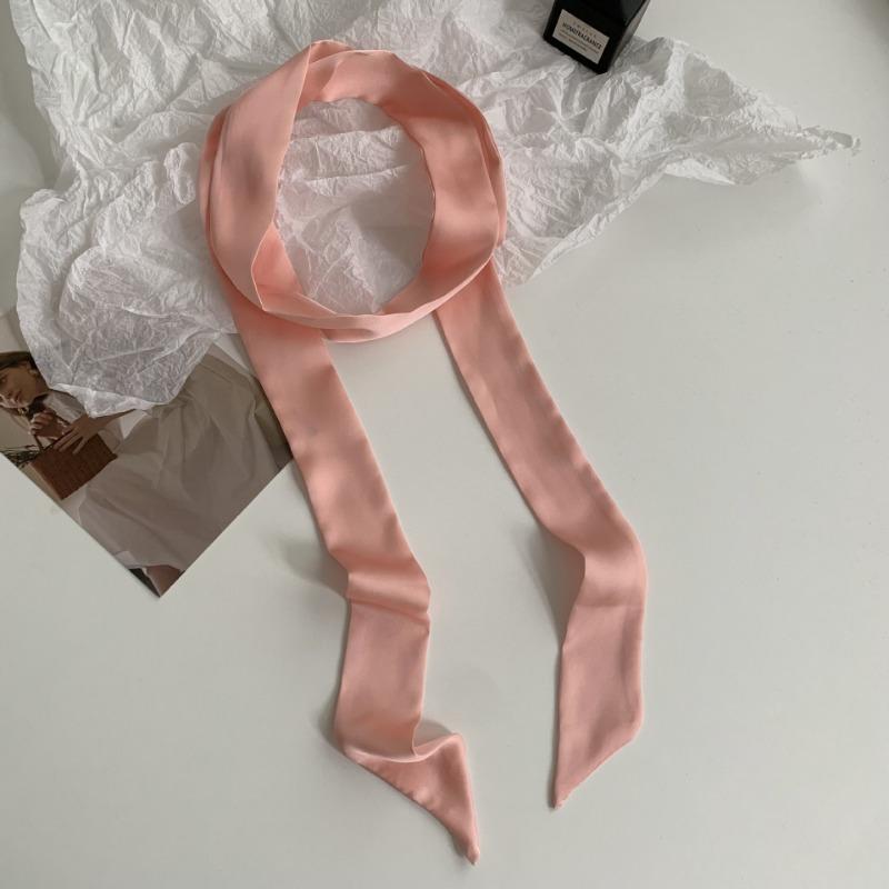 Long solid color silk scarf girl professional versatile thin narrow solid color small scarf streamer tied bag