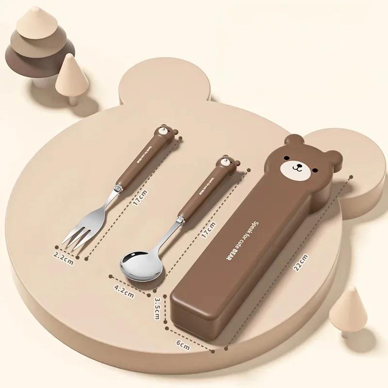 Cutlery Set With Case Cartoon Stainless Steel Fork Spoon Chopsticks Portable Cutlery Set Reusable Travel Tableware