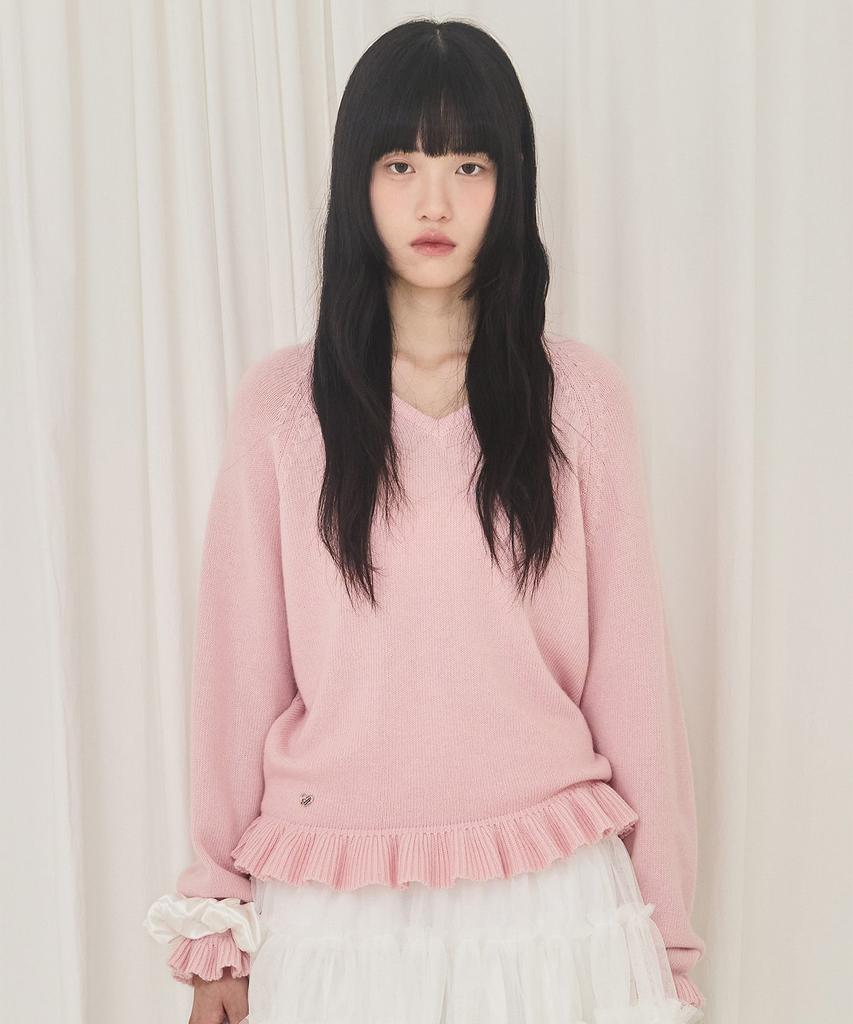 Alkialka V-Neck Frill Knit (Light Pink)