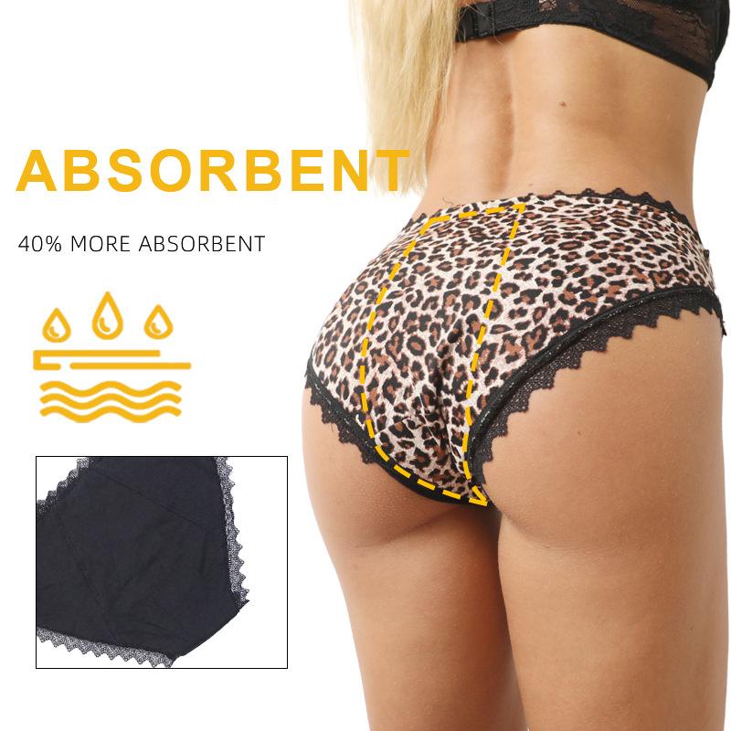 Large size lace leopard print breathable hole sexy four-layer physiological pants women's sanitary napkin-free aunt pants