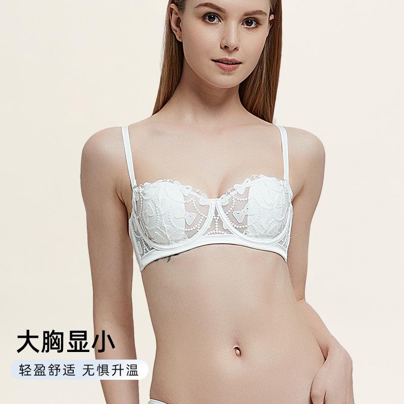 Damen Unterwäsche Sommer Schmetterlingsstickerei Atmungsaktiv Hasenohren Formschale Große Brust Kleine Anti-Erschlaffungs-BH BH