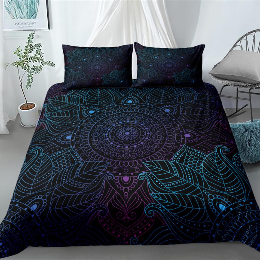 Czarny Mandala Boho Zestaw Poszwy na Kołdrę King Queen Double Full Twin Single Size Zestaw Pościeli