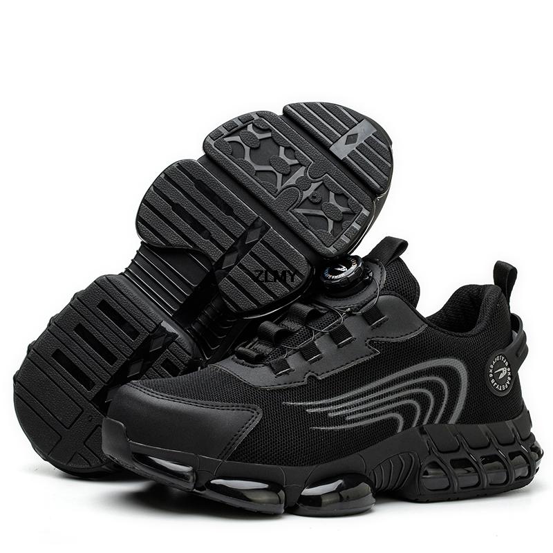ZLMY Safety Shoes Men Rotated Button Steel Toe Sneaker Puncture Proof Air Cushion Work Shoes Man Sport Safety Work Boots Fashion