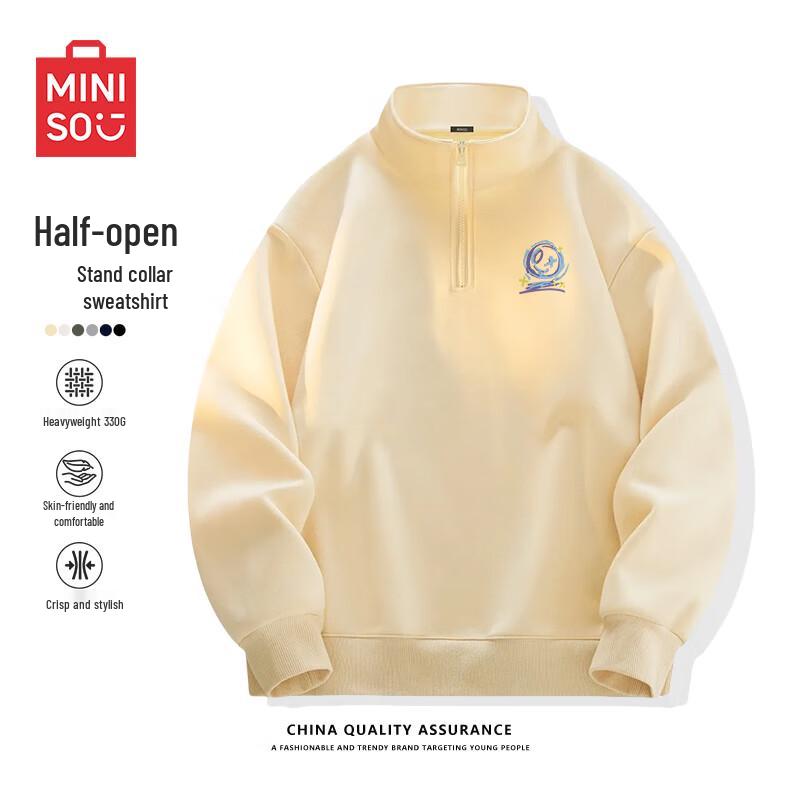 

MINISO Men s Half-Zip Stand-Collar Graphic Pullover Sweatshirt 3XL