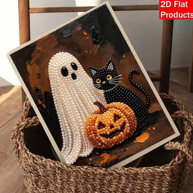 Halloween ghost black cat pumpkin pearl painting art kit handmade diy home decorations