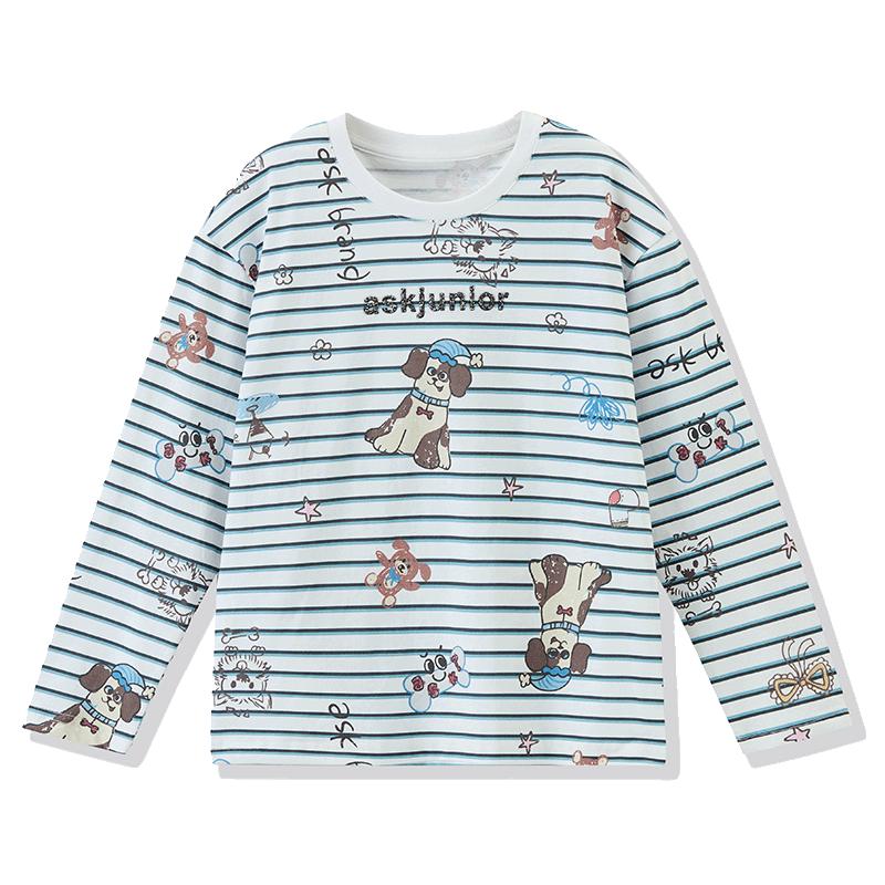 ASK JUNIOR Girls Striped Long-Sleeve T-Shirt with Fun Print 130