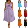 Women’s Sleeveless V Neck Heart Button Strap Dress with Flared Hem and Relaxed Fit for Casual and Daily Wear