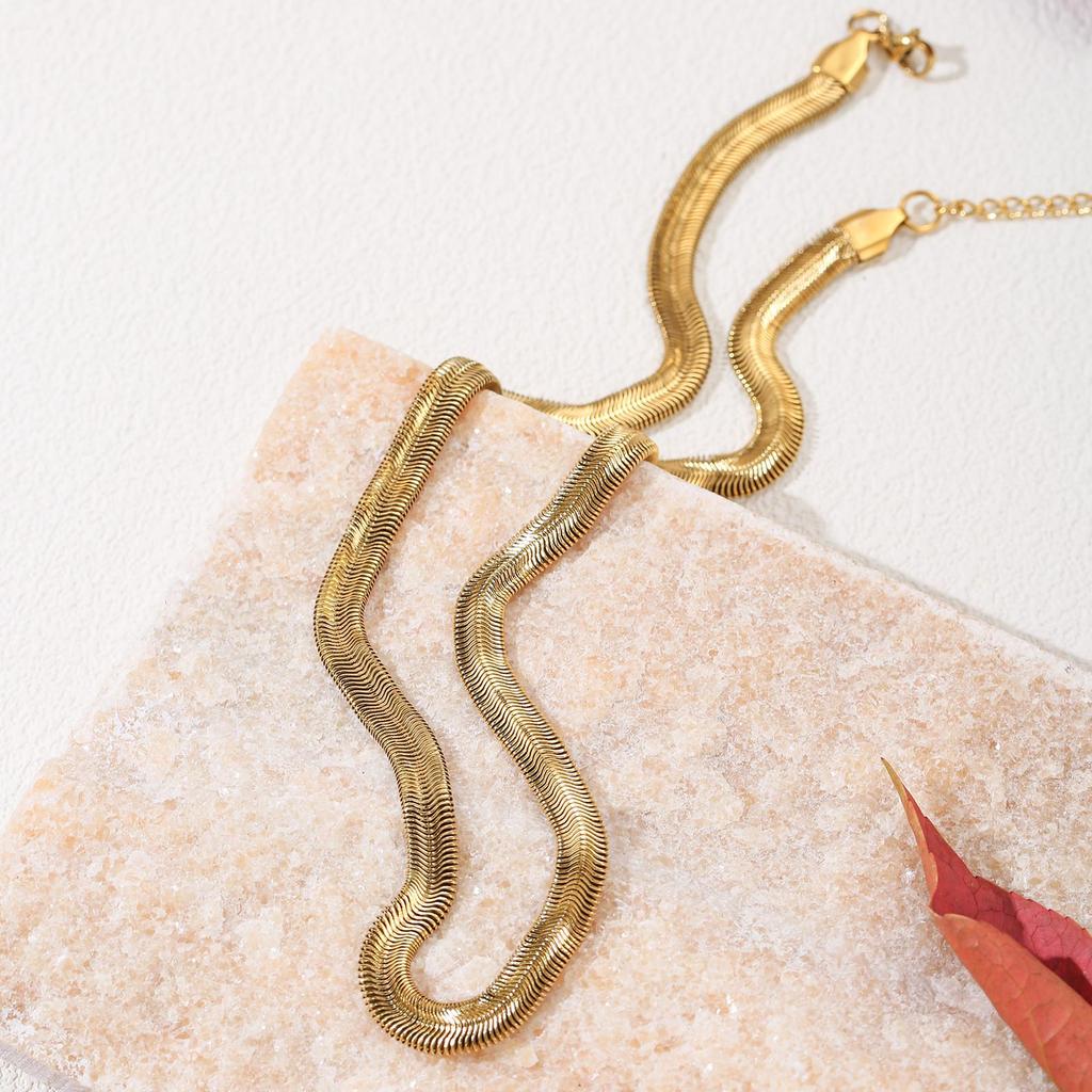 Matte Gold Snake Bone Chain Necklace in 304 Stainless Steel