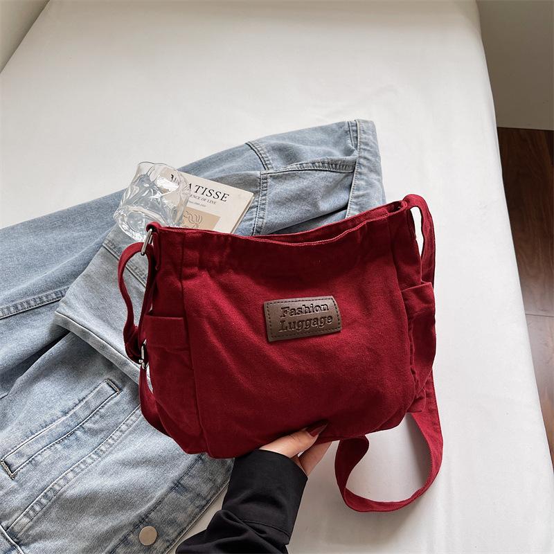 New Retro Canvas Crossbody Bag Simple Letter Print Casual Shoulder Bag for Women Textured Casual and Versatile Messenger Bags красный