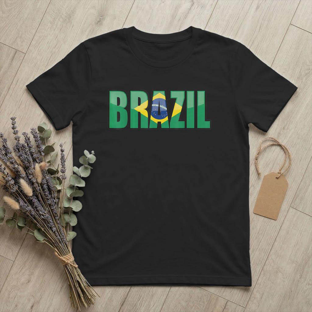 Unisex TShirts Brazilian Flag of Brazil BR Pride Casual Cotton Tees Short Sleeve Souvenir T Shirt Round Neck merchandise Plus Size