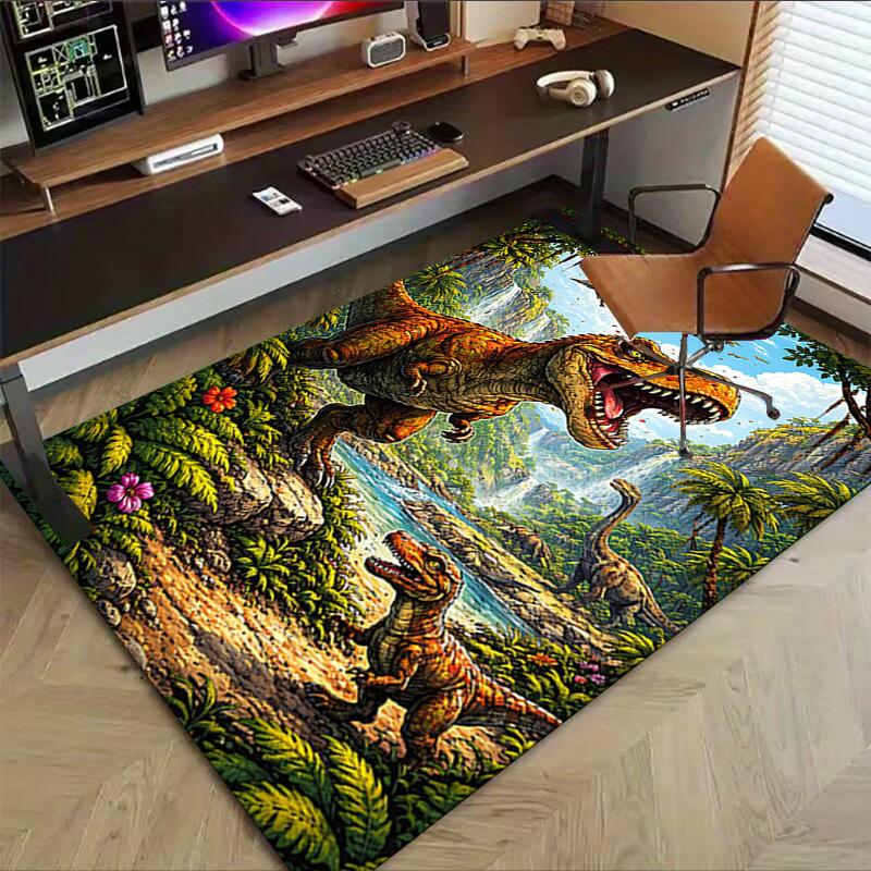 1PC Dinosaur Rainforest Extra Large Non Slip Floor Carpet, Office, Family, Bedroom Large Area Rug Indoor Rugs, Vibrant Colors