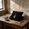Gothic Bronze Pendant Necklace With Green Stone And Cross Chain For Women