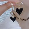 High-End Black Asymmetrical Heart Tassel Earrings - Love You Dangle Studs for Women