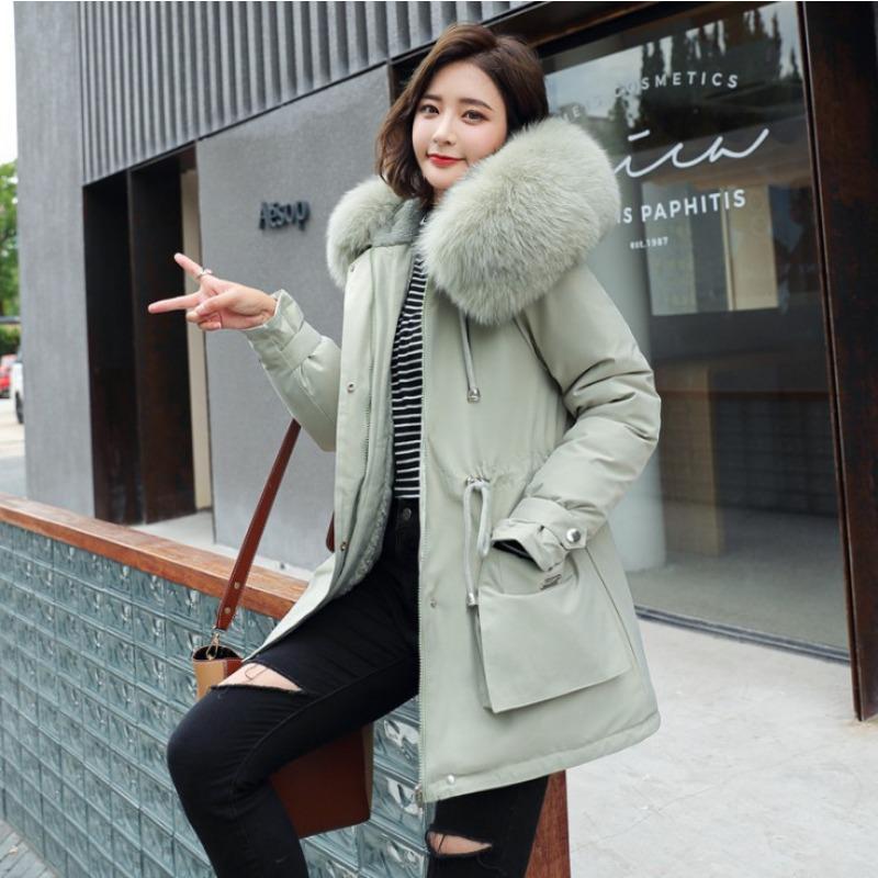 Loose Thick Padded Cotton Coat With Large Fur Collar Pockets For Women