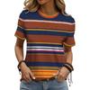Striped Short Sleeve 3D Striped Color Printing Fashion Women's Crew Neck T-Shirt Crew Neck Short Sleeve