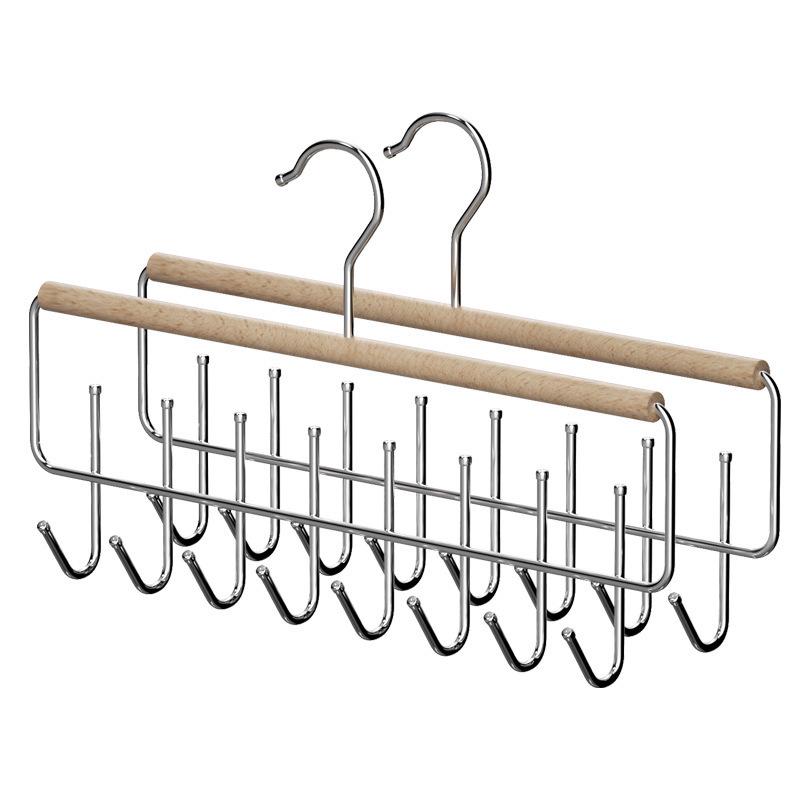 Solid Wood Multifunctional Strappy Vest Hanger with Multiple Hooks for Home and Dormitory Use