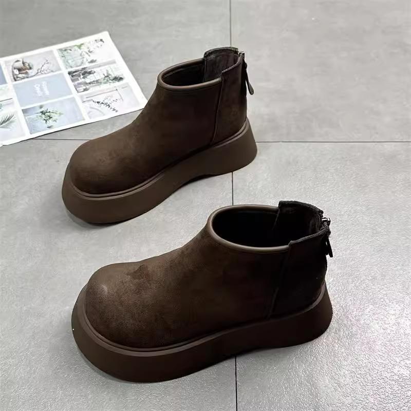 Soft Leather Version~ Frosted Big Head Thick-soled Muffin Martin Boots Women's 2025 New Autumn and Winter Cigarette Tube Chelsea Short Boots Tide