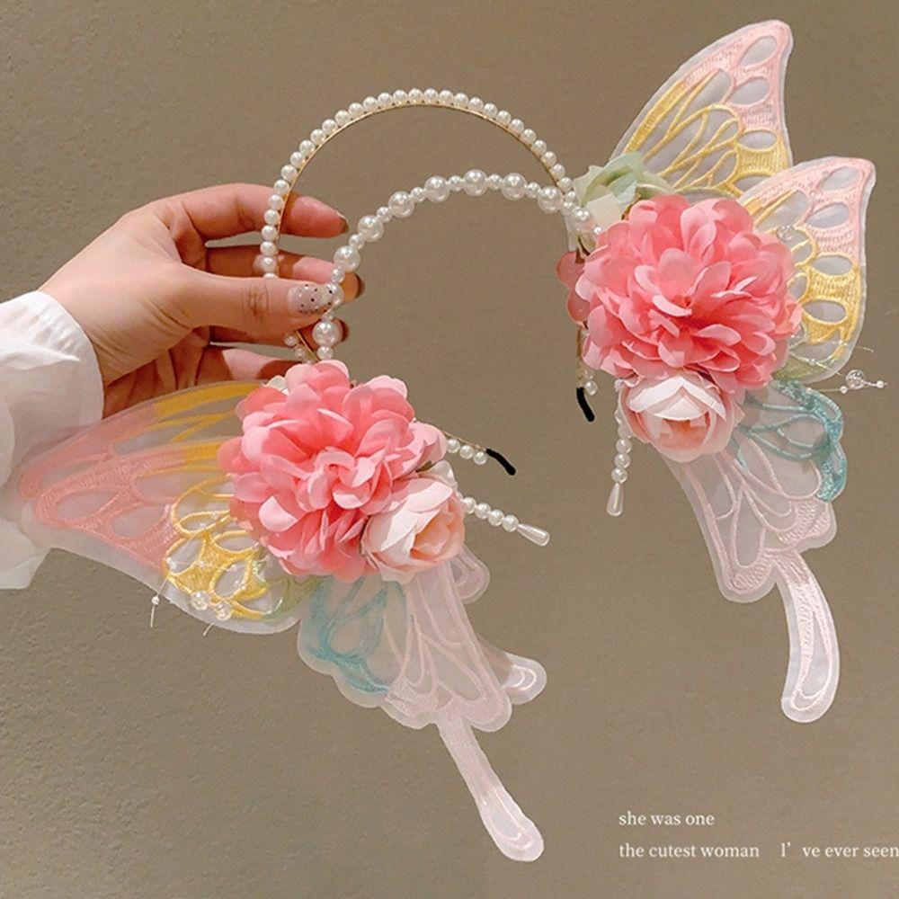 Kvetinová čelenka Lolita Perlová čelenka princeznej Kawaii Detský vlasový kruh Detský darček