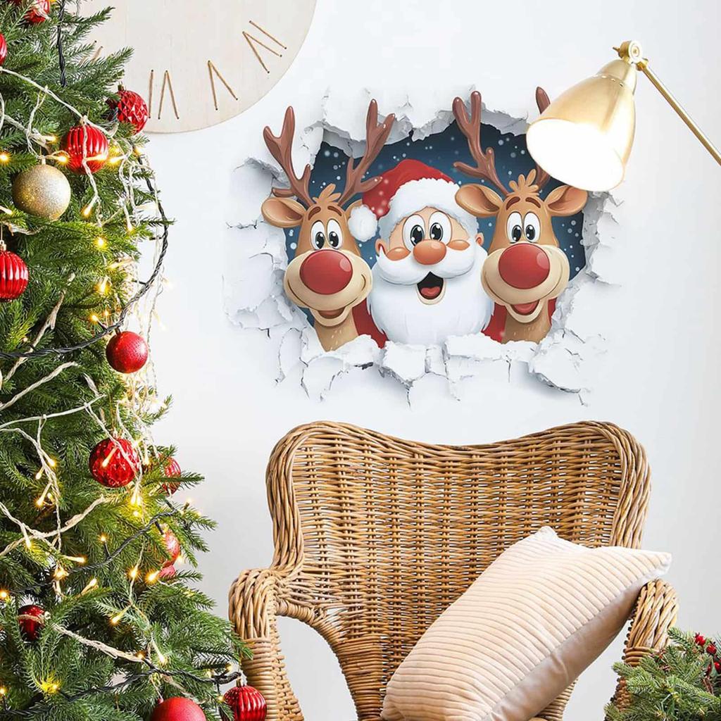 Christmas Wall Sticker Santa Claus Breaking Through The Wall Effect Wall Sticker for Christmas Removable for Home Ornaments