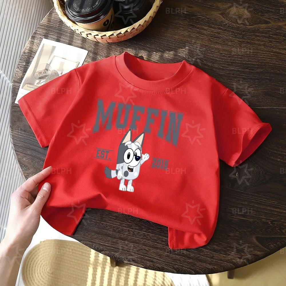 Kids TShirt Cute Bluey Character Print Soft Cotton Casual Short Sleeve Tee Tops for Boys Girls Summer Comfortable Cartoon Cloth