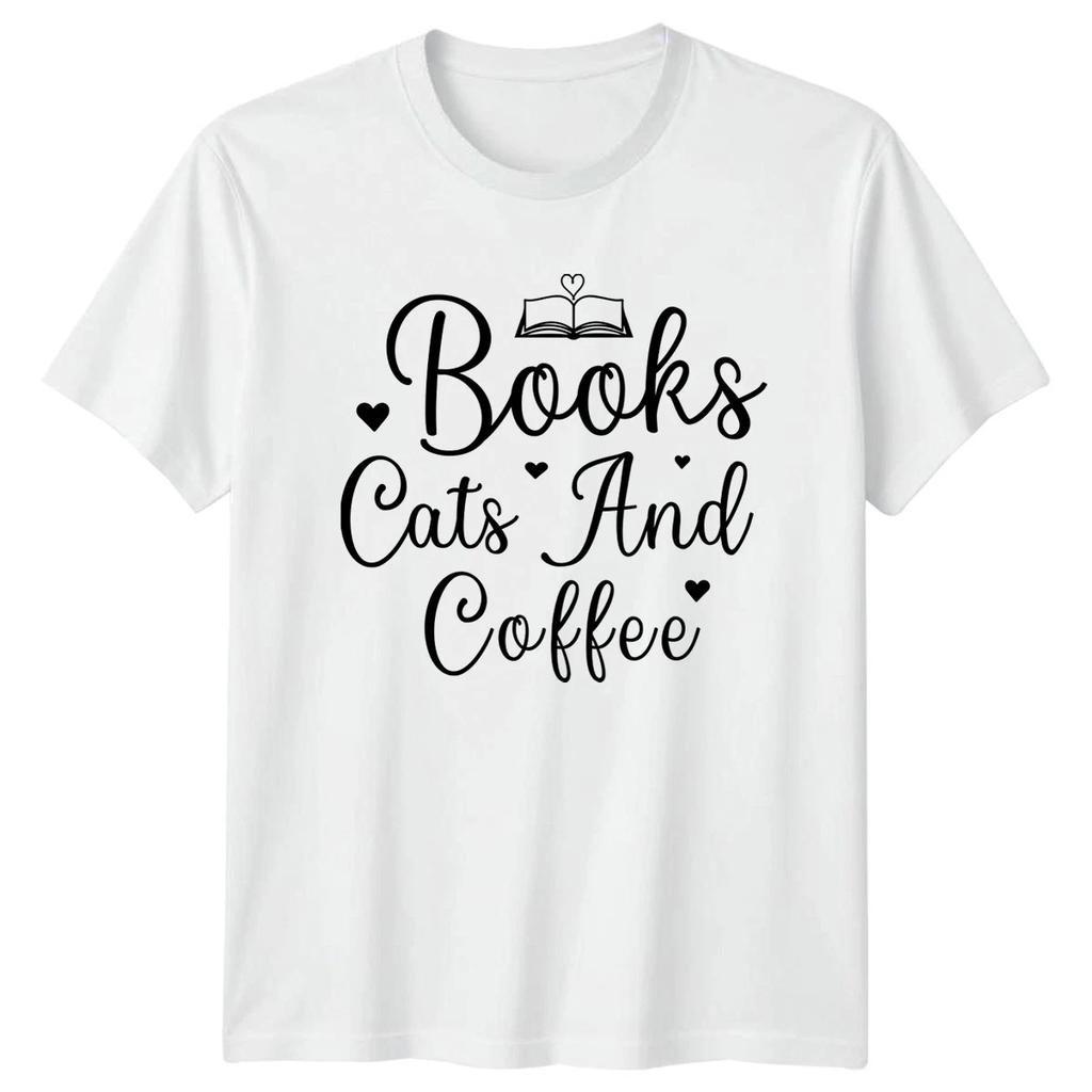 Books Cats And Coffee T-Shirt Book Lover Reading Birthday Gift For Him And Her