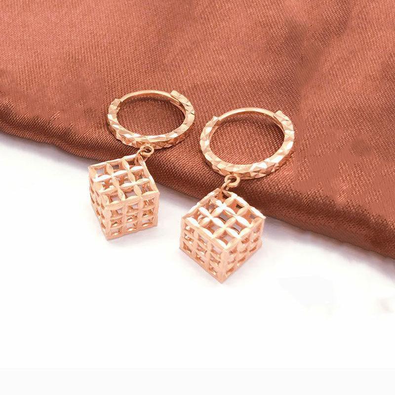 Rose Gold Plated Hollow Square Ear Buckle Simple Trend Fashion Purple Gold Color Gold Earrings