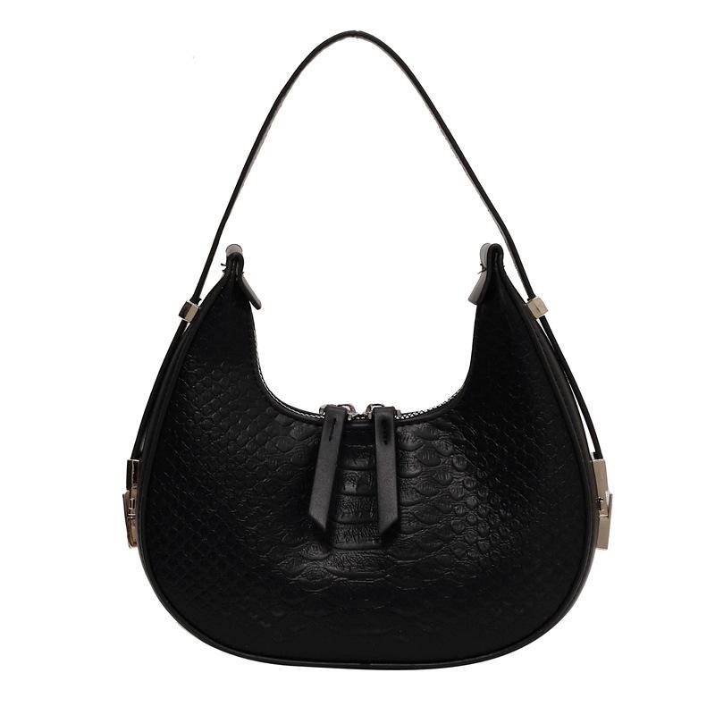 Retro underarm casual bag for women 2025 new embossed crocodile pattern fashionable solid color one-shoulder portable dumpling bag