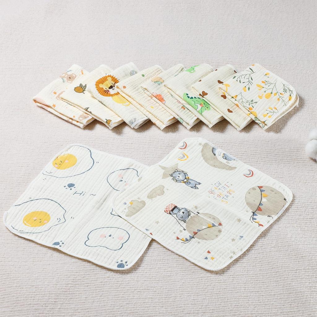 HOOMCOOM Baby Gauze Pack of 10 Handkerchiefs, 4-Layer, Absorbent, Quick-Drying, Name-Writable, Nursery-Friendly, 100% Cotton, 25x25cm,