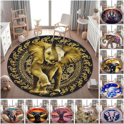 1Pc Elephant Circular Print Rug - Home Decoration Carpet For Living Room Bedroom Flooring Computer Chair Area Rug