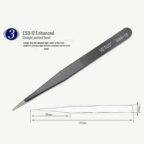 ESD Anti-static Stainless Steel Tweezers: High Precision Pointed, Straight, Round, Bent Head for DIY Electronic Accessories.