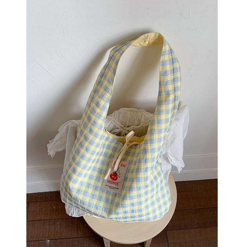 Double Sided Commuter Bag Fashiable Versatile Bags Canvas Plaid Handbag Lightweight Shoulder Bag For Short Trips Lunch