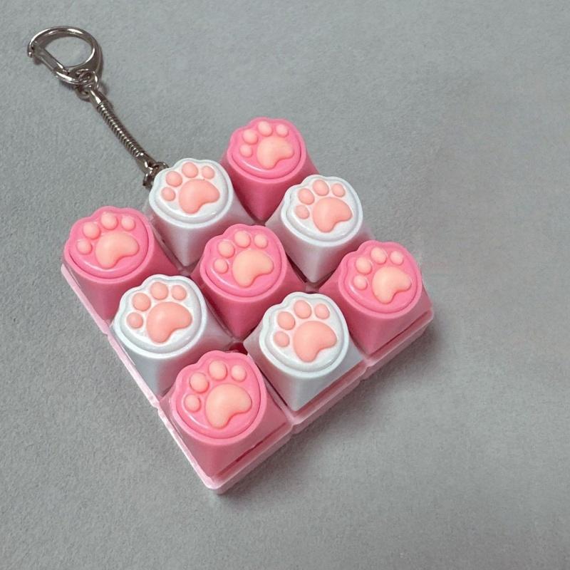 Cute Cat Claw Keychain 9 Keys Keyboard Decompression Toys Diy Keyboard Keyring Toys For Adult Stress Relief Gifts